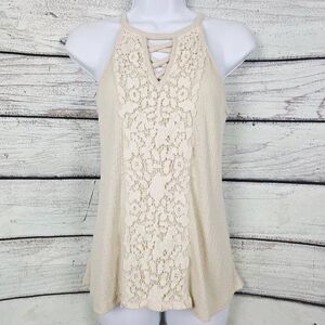 Daytrip Cream Knit Lace Front Tank Top Size S